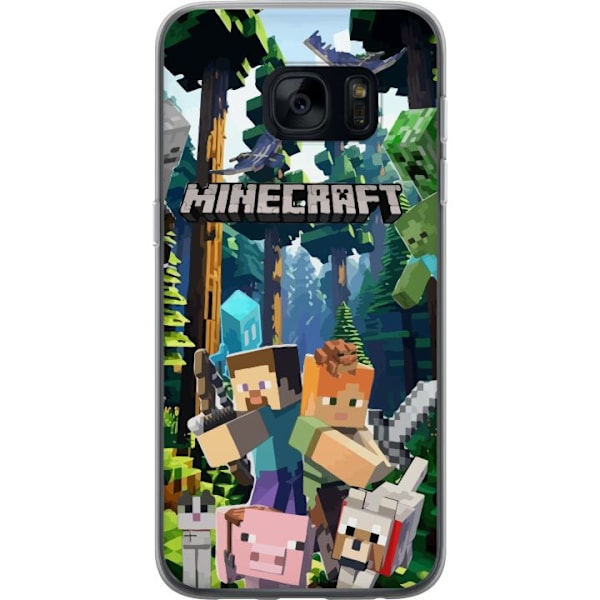 Samsung Galaxy S7 Läpinäkyvä kuori Minecraft-matkapuhelinkotelo metsällä ja pikselityylisillä hahmoilla