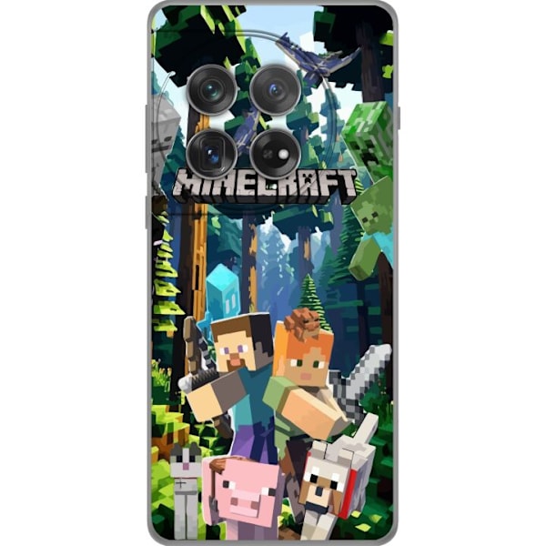 OnePlus 12 Gennemsigtig cover Minecraft mobiltelefon dækning med skov og pixel karakterer