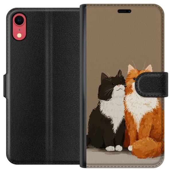 Kompatibel Tegnebogsetui til Apple iPhone XR Illustrerede sort-hvide og orange-hvide katte sammen mod brun baggrund brun
