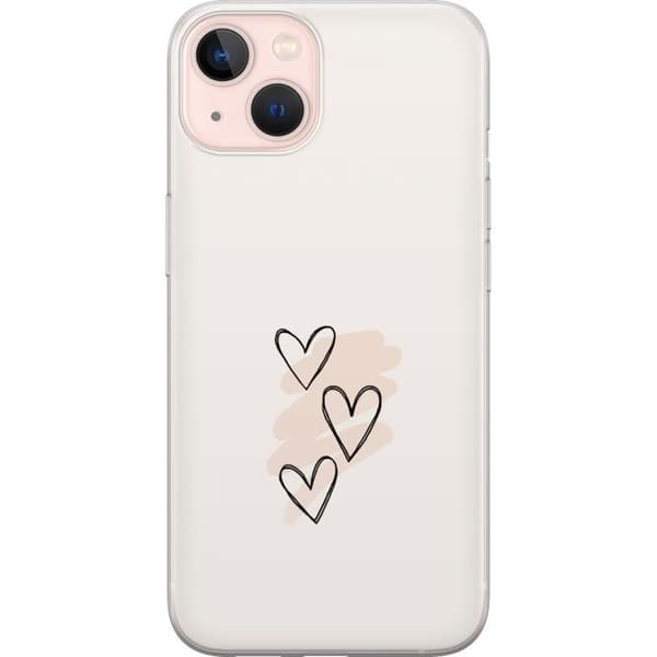 Kompatibel Mobilcover til Apple iPhone 13 Tre håndtegnede sorte hjerter med lyserøde penselstrøg på lys baggrund, romantisk motiv beige