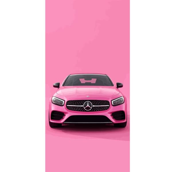 Kompatibel Tegnebogsetui til Apple iPhone 13 Pro Lyserød luksusbil set forfra mod minimalistisk lyserød baggrund pink