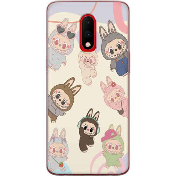 OnePlus 7 Genomskinligt Skal Labubu Pop Mart Kollektion Motiv Figur Samling Design Populärt Art Toy Pop Mart Kreativ Grafiskt