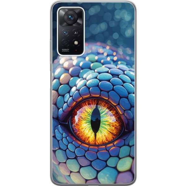 Kompatibelt Mobildeksel til Xiaomi Redmi Note 11 Pro Nærbilde av en blå drakes øye med fargerik iris blå