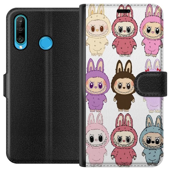 Huawei P30 lite Plånboksfodral Labubu Pink Monster – Popkonst med Kawaii-touch