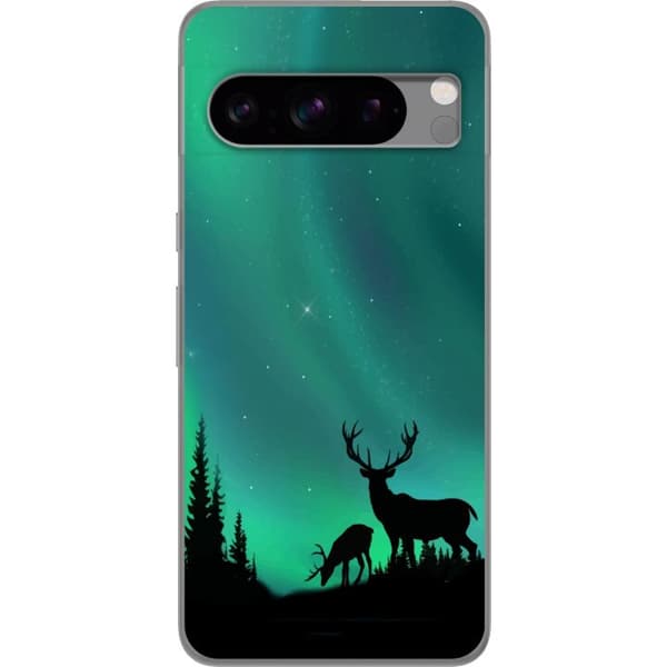 Kompatibelt Mobildeksel til Google Pixel 8 Pro Hjortar i siluett under norrsken