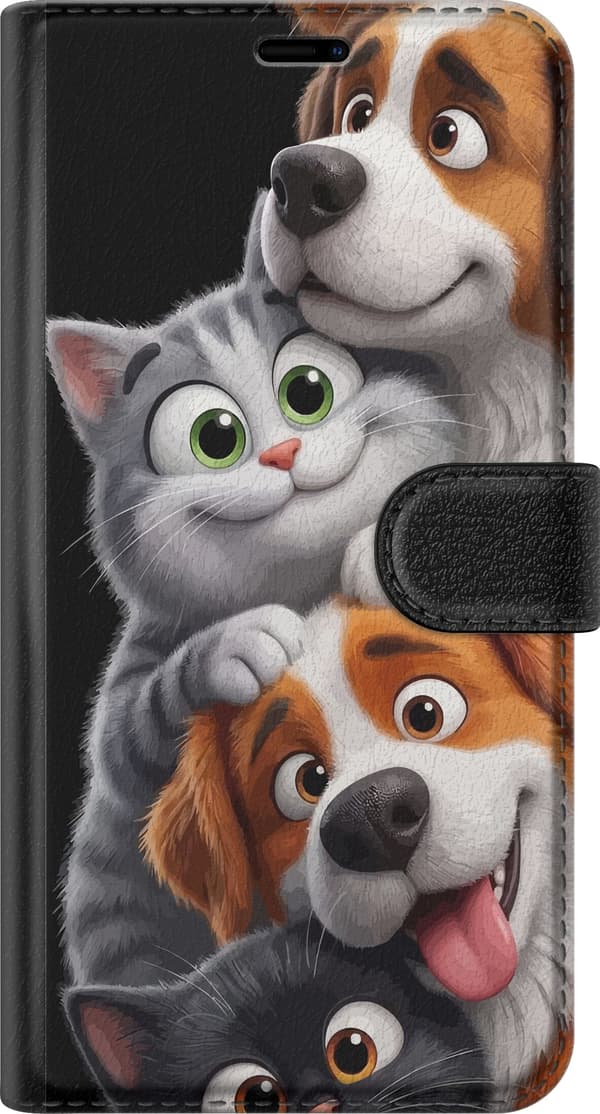 Kompatibel Tegnebogsetui til Apple iPhone 11 Pro Legende motiv med tegnede katte og hunde på sort baggrund sort