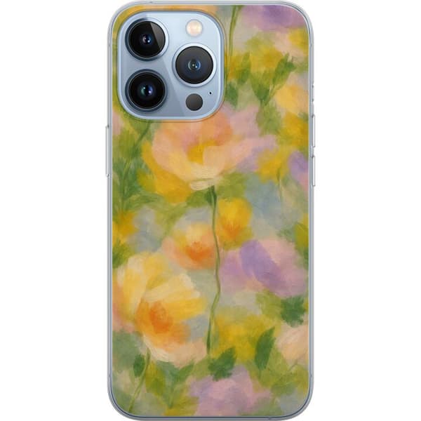 Kompatibelt Mobildeksel til Apple iPhone 13 Pro Solvarme blomster i håndmalt romantisk stil
