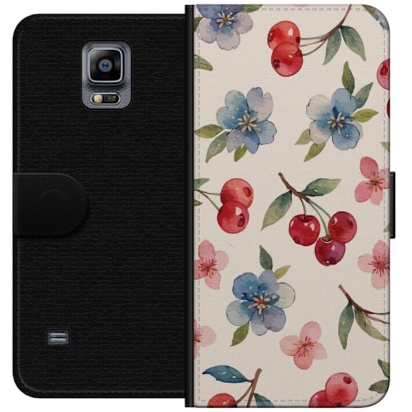 Samsung Galaxy Note 4 Plånboksfodral Bär & Blommor – mönster med blå blommor och skogsbär