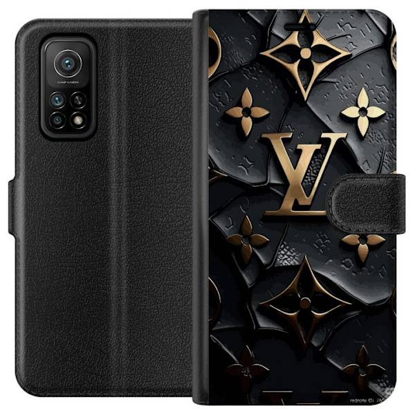 Xiaomi Mi 10T 5G Tegnebogsetui Louis Vuitton Mørk Tilstand Design Sort Luksus Stil Mode Populær Grafisk Mønster Modeikon Luksusmærke