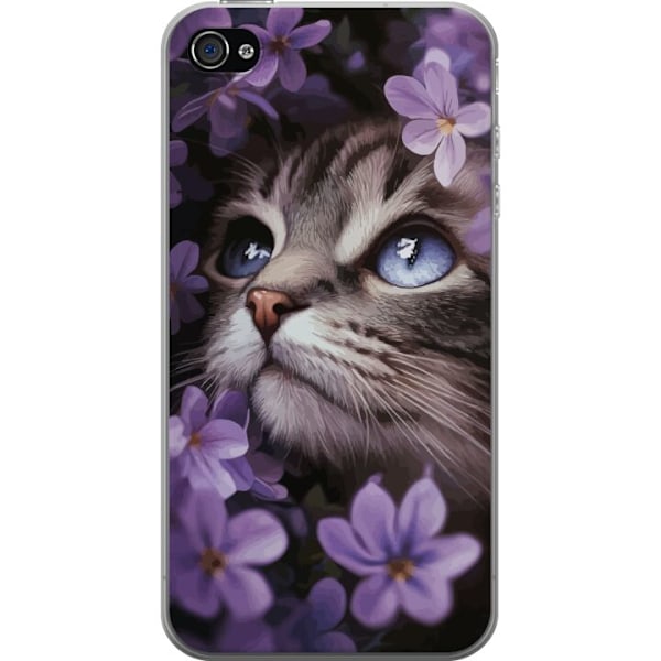 Apple iPhone 4 Gjennomsiktig deksel Katt og blomster