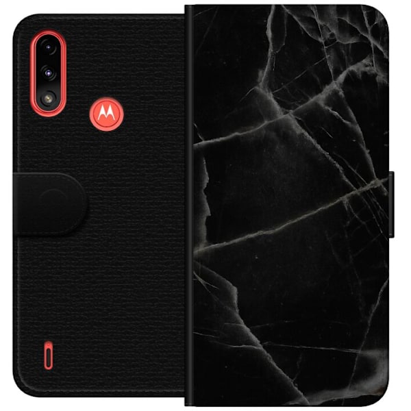 Motorola Moto E7 Power Tegnebogsetui Sort marmor