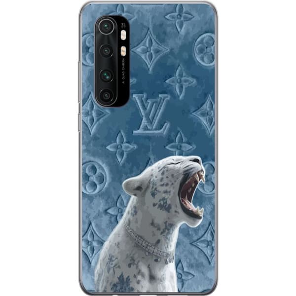 Kompatibelt Mobildeksel til Xiaomi Mi Note 10 Lite Eksklusiv hvit leopard med blå detaljer og elegant mønstret bakgrunn blå