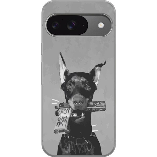 Google Pixel 9 Pro Gennemsigtig cover Grå Hund Grafisk Design Sejt Dyremotiv Gadekunst Urban Trend Hundeejer Stil Populært Motiv