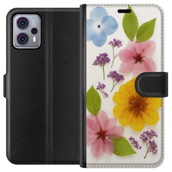 Motorola Moto G23 Tegnebogsetui Pressede blomster