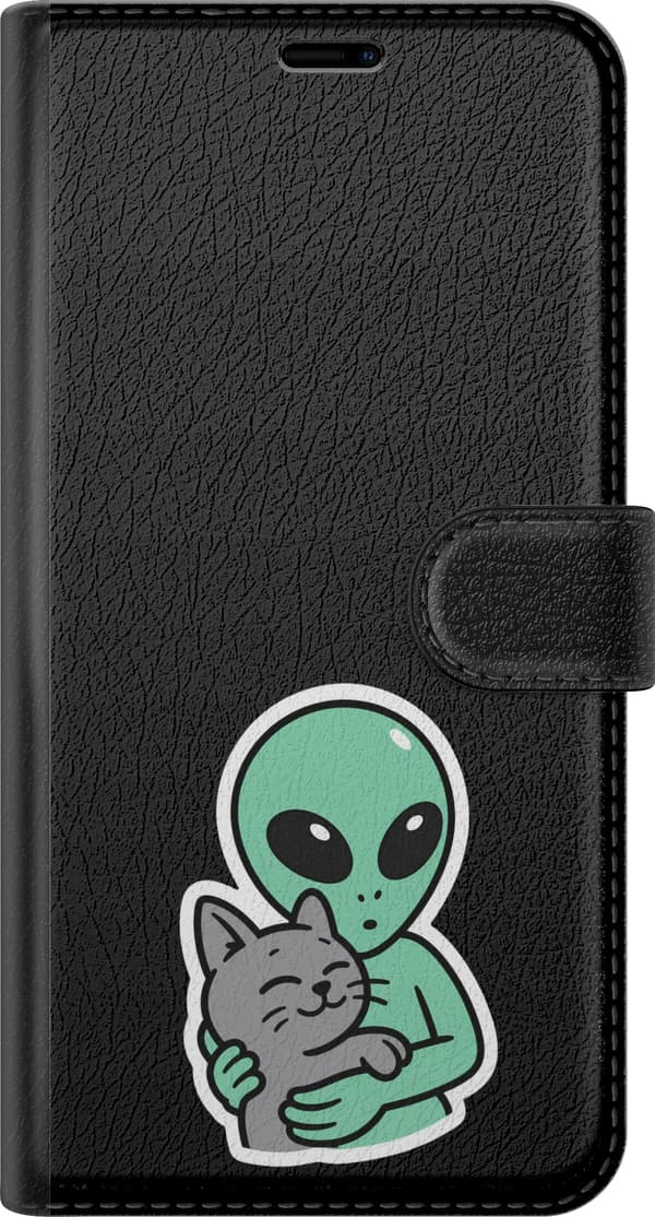 Kompatibel Tegnebogsetui til Apple iPhone 11 Pro Max Alienkram - Grønt motiv med en alien, der krammer en kat. grøn