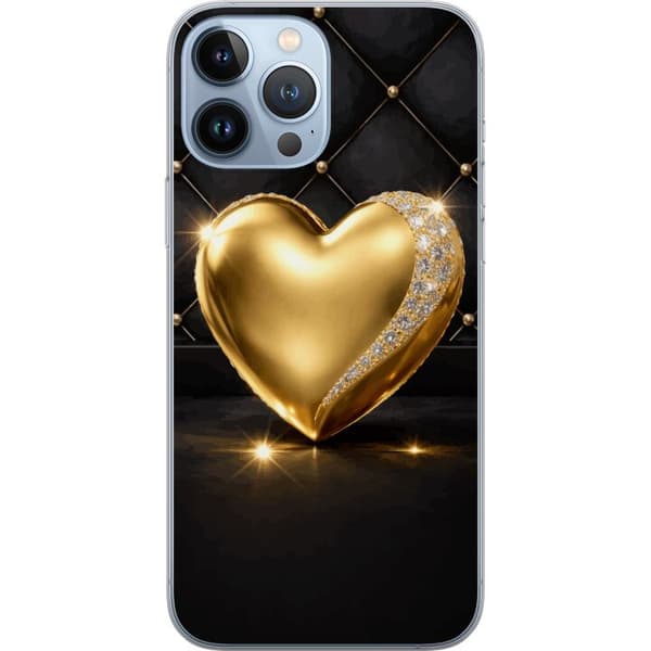 Kompatibelt Mobildeksel til Apple iPhone 13 Pro Max Gyldent hjerte med diamantkant