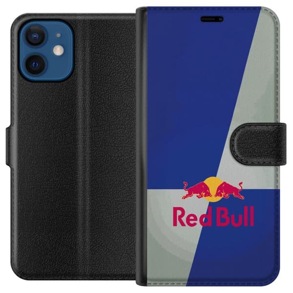 Kompatibel Tegnebogsetui til Apple iPhone 12 mini Minimalistisk Red Bull-logo med blå og grå baggrund blå