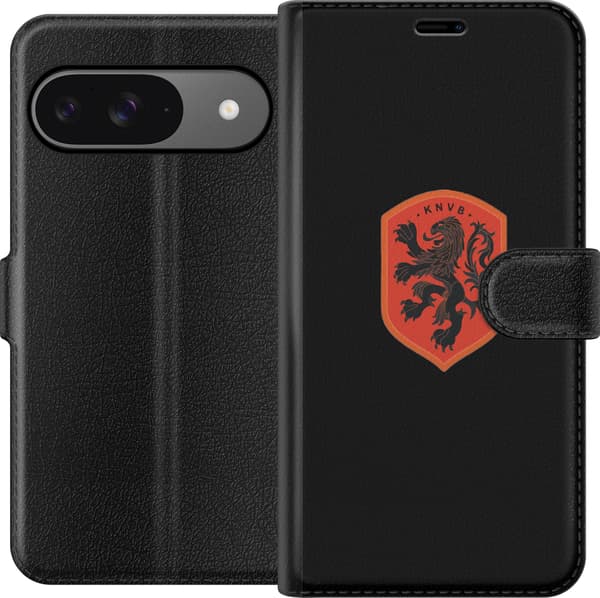 Kompatibel Tegnebogsetui til Google Pixel 9 Orange skjold med sort heraldisk løve mod sort baggrund sort