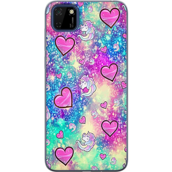 Huawei Y5p Gjennomsiktig deksel Unicorn og hjerter
