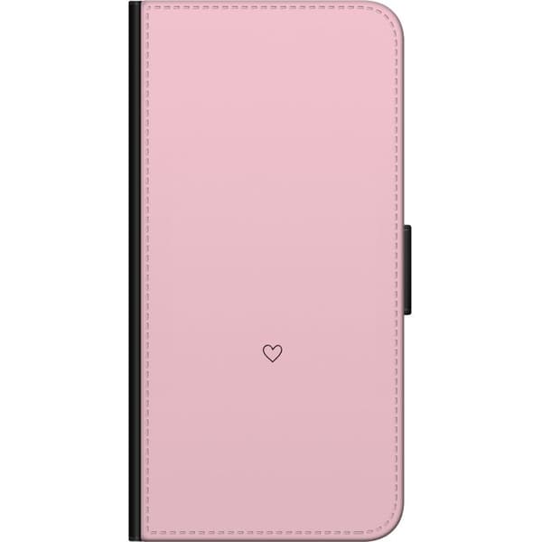 Kompatibel Tegnebogsetui til Xiaomi Redmi Note 9S Lille sort konturhjerte centreret på en enkel lyserød baggrund pink