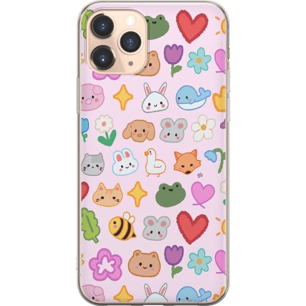 Kompatibelt Mobildeksel til Apple iPhone 11 Pro Kawaii-ikoner med dyr, blomster og hjerter