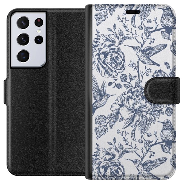 Samsung Galaxy S21 Ultra 5G Plånboksfodral Blomster & Fåglar – romantiskt mönster i vintage-stil
