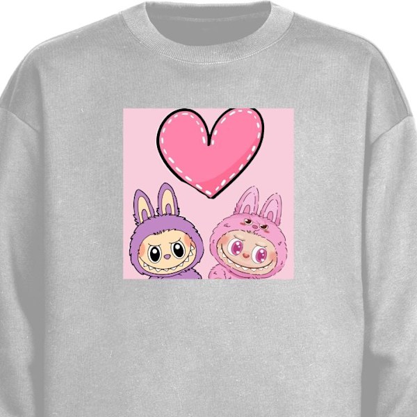 Sweatshirt til Voksne | Klassisk Collegebluse Labubu Pink Mons grå XL