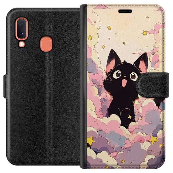 Kompatibelt Plånboksfodral till Samsung Galaxy A20e Kawaii Katt