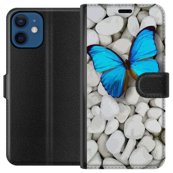 Kompatibel Tegnebogsetui til Apple iPhone 12 mini Blå Sommerfuglestene