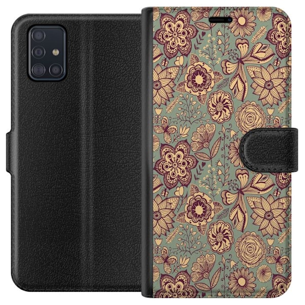 Samsung Galaxy A51 Lompakkokotelo Vintage Kukat