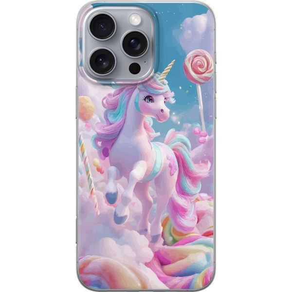 Apple iPhone 16 Pro Max Genomskinligt Skal Enhörning Candy Pastell Kawaii Motiv Söt Populär Färg Grafiskt Trend Barn Motiv Fantasy Art