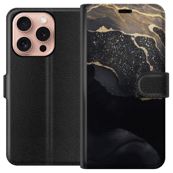 Apple iPhone 16 Pro Tegnebogsetui Sort guld abstrakt