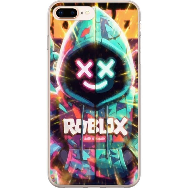 Kompatibelt Mobildeksel til Apple iPhone 8 Plus Neonfarget Roblox-figur i hettegenser med lysende effekter og energifylt bakgrunn, moderne gaming-ill