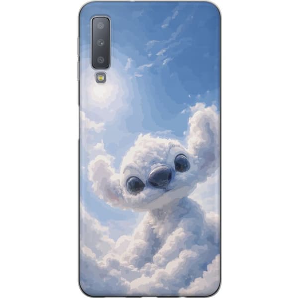 Kompatibelt Mobildeksel til Samsung Galaxy A7 (2018) Söt blå varelse bland moln blå