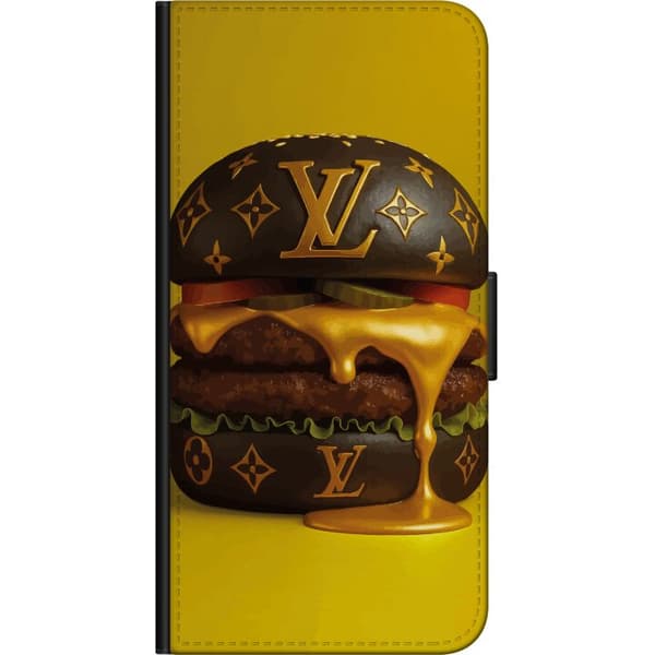 Kompatibelt Lommeboketui til Samsung Galaxy Note9 Hamburger med gullfargede symboler - matillustrasjon på gul bakgrunn gul