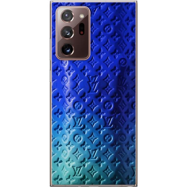 Kompatibelt Mobildeksel til Samsung Galaxy Note20 Ultra Blått luksuriøst monogrammønster med elegant preget tekstur blå