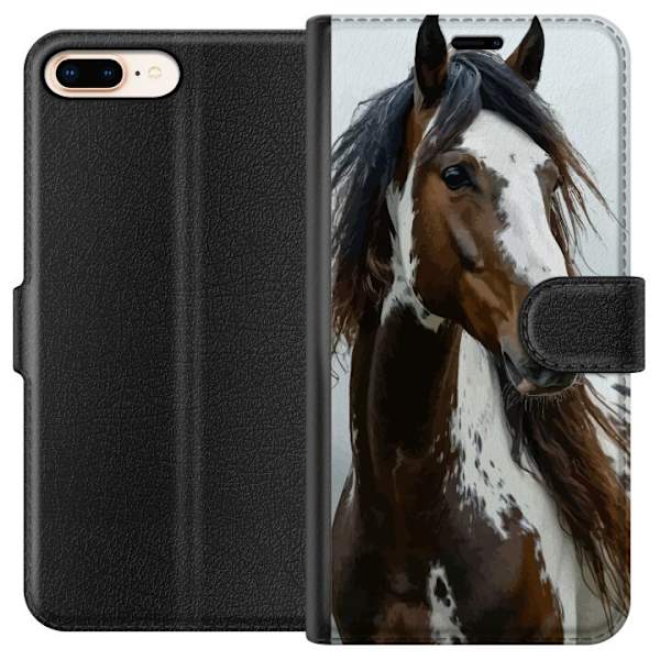 Apple iPhone 7 Plus Plånboksfodral Häst Djurmotiv Grafisk Design Natur Kraftfullt Motiv Populär Väggkonst Djurtema Ridning