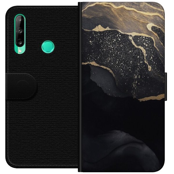 Huawei P40 lite E Tegnebogsetui Sort guld abstrakt