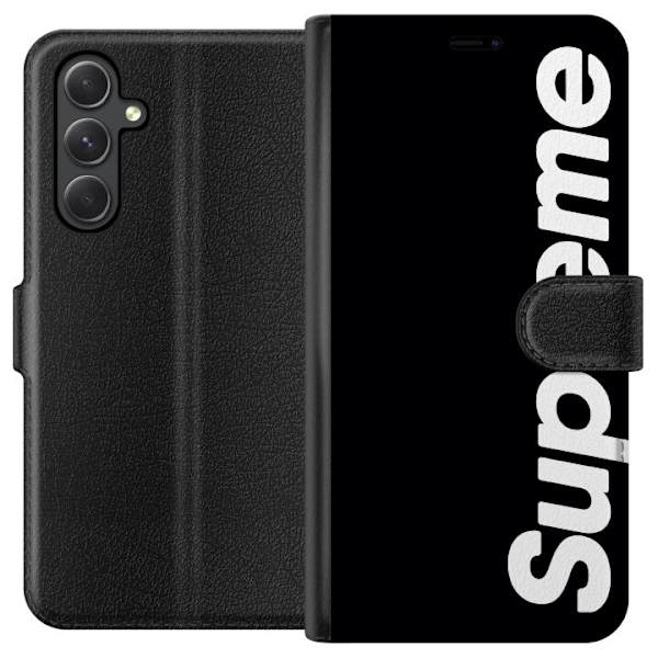 Samsung Galaxy A25 Tegnebogsetui Supreme Sort Hvid Streetwear Design Klassisk Modeikon Trend Urban Stil Grafiskt Motiv Populær