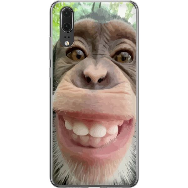 Huawei P20 Läpinäkyvä kuori Simpanssi Selfie Rauhallinen Graafinen Suunnittelu Apinan Aihe Suosittu Urban Art Tyyli
