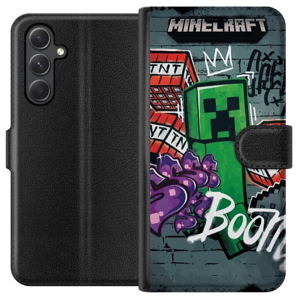 Kompatibel Tegnebogsetui til Samsung Galaxy A35 Grøn blokfigur med dynamit, graffiti-detaljer og mørk urban baggrund grøn