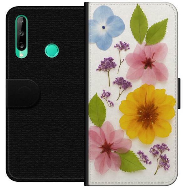 Huawei P40 lite E Tegnebogsetui Pressede blomster