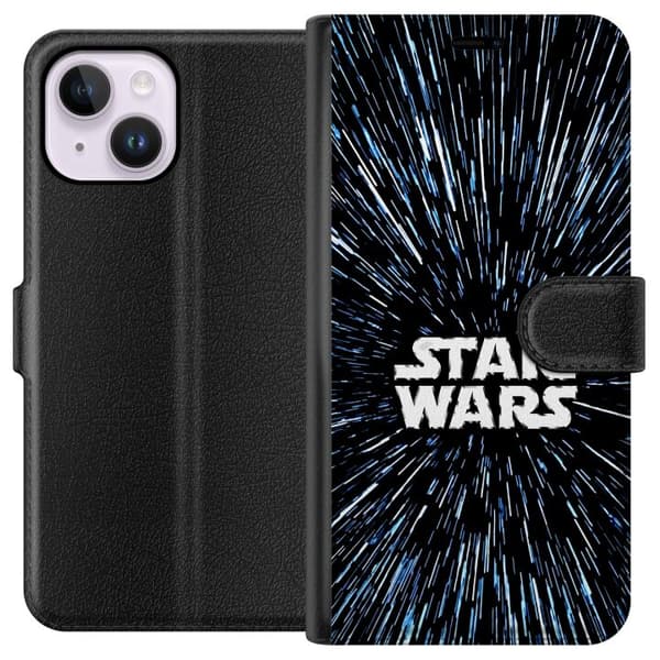 Kompatibelt Plånboksfodral till Apple iPhone 15 Plus Star Wars-logotyp med hyperspace-stjärnor i ikonisk sci-fi-design svart
