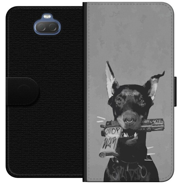 Sony Xperia 10 Plus Plånboksfodral Grå Hund Grafisk Design Tuff Djurmotiv Street Art Urban Trend Hundälskare Stil Populärt Motiv