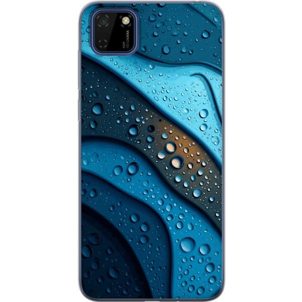 Kompatibelt Mobildeksel til Huawei Y5p Blå abstrakte bølger med glitrende vanndråper i moderne grafisk design blå