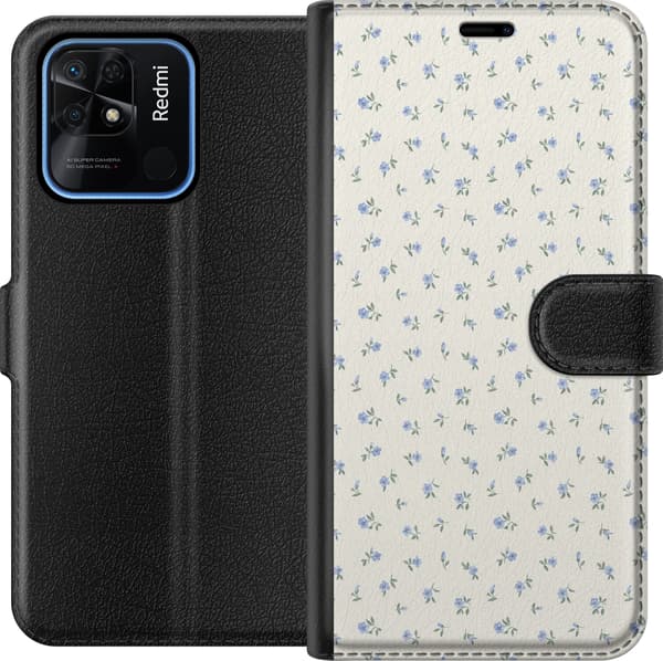 Kompatibelt Lommeboketui til Xiaomi Redmi 10C Beige blomsterillustrasjon beige