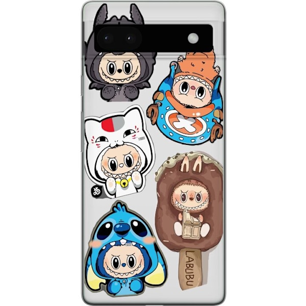 Google Pixel 6a Läpinäkyvä kuori Labubu hahmokokoelma - Pop Mart Labubu The Monsters väriluulisessa muotoilussa