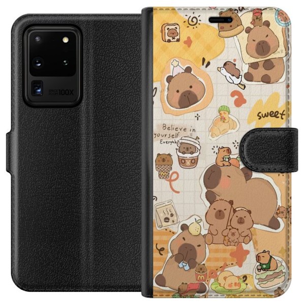 Samsung Galaxy S20 Ultra Plånboksfodral Kawaii capybara mobilskal med gulliga djurmotiv
