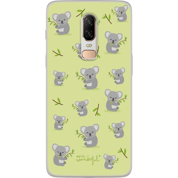 Kompatibel Mobilcover til OnePlus 6 Legende mønster med søde grå koalaer og grønne eukalyptusgrene grøn