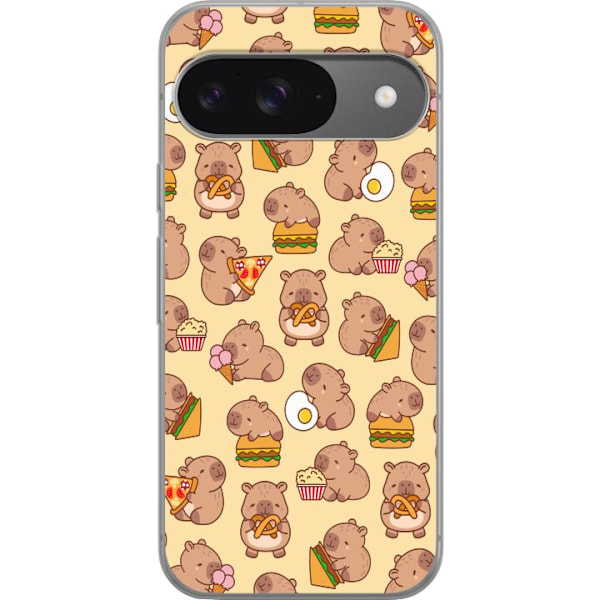 Google Pixel 9 Pro Genomskinligt Skal Kawaii capybara mobilskal med flera söta figurer